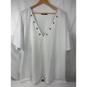 Hippie Chic Size XL 2X White Grommet V Neck Oversized Boho Top